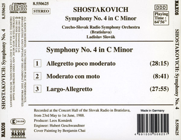 Dmitri Shostakovich, Slovak Radio Symphony Orchestra, Ladislav Slovák : Symphony No. 4 In C Minor (CD)