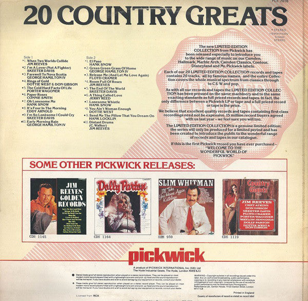 Various : 20 Country Greats (LP, Comp, Ltd)