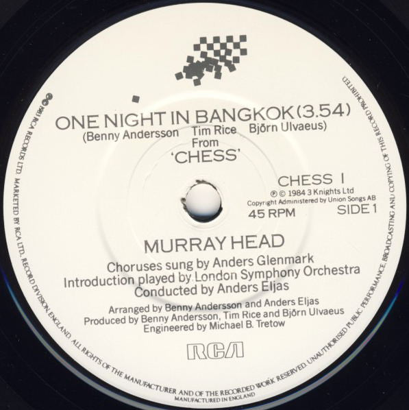 Murray Head : One Night In Bangkok (7", Single, Tap)