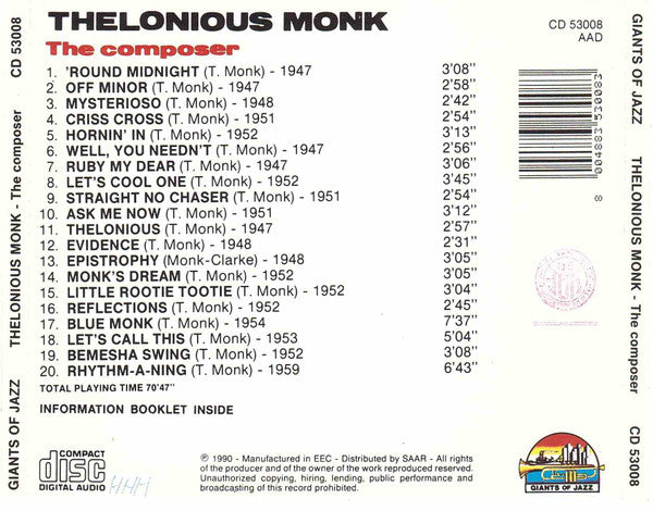 Thelonious Monk : The Composer (CD, Comp)