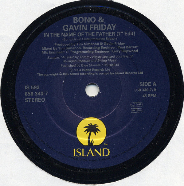 Bono & Gavin Friday : In The Name Of The Father (7", Single)