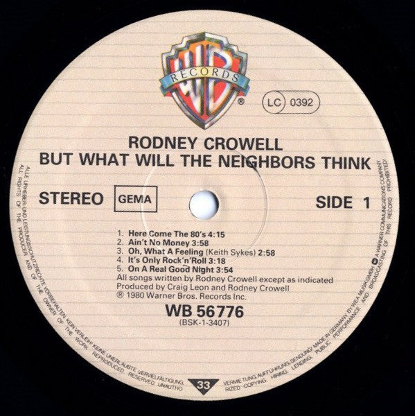 Rodney Crowell : But What Will The Neighbors Think (LP, Album)