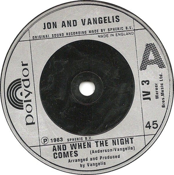 Jon & Vangelis : And When The Night Comes (7", Single)