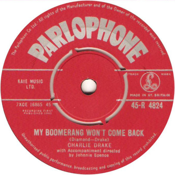 Charlie Drake : My Boomerang Won't Come Back / She's My Girl (7", Single)