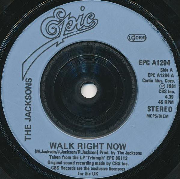 The Jacksons : Walk Right Now (7", Single, Blu)