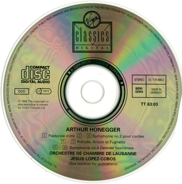 Honegger*, Orchestre De Chambre De Lausanne, Jesús López-Cobos : Symphonies 2 & 4 (Deliciae Basiliensis) / Pastorale D'été / Prélude, Arioso Et Fughette (CD)