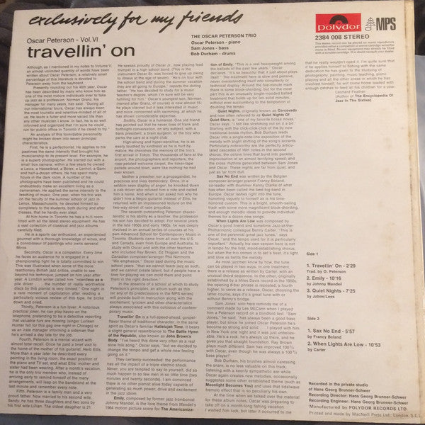 Oscar Peterson : Travelin' On (LP, Album)