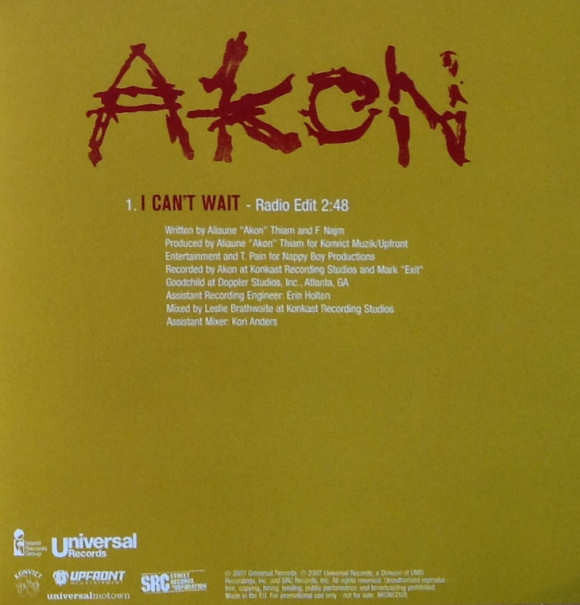 Akon : I Can't Wait (CD, Single, Promo)