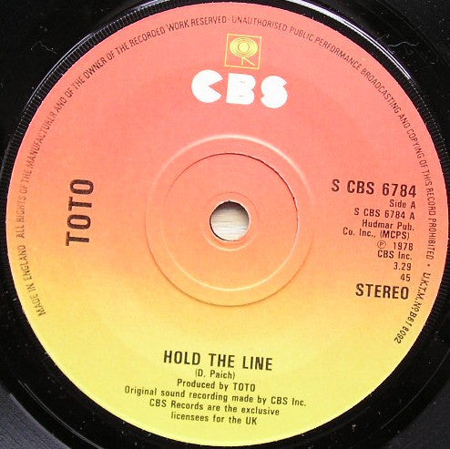 Toto : Hold The Line (7", Single)