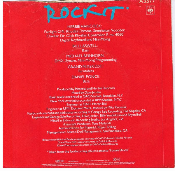Herbie Hancock : Rockit b/w Rough (7", Single, Inj)
