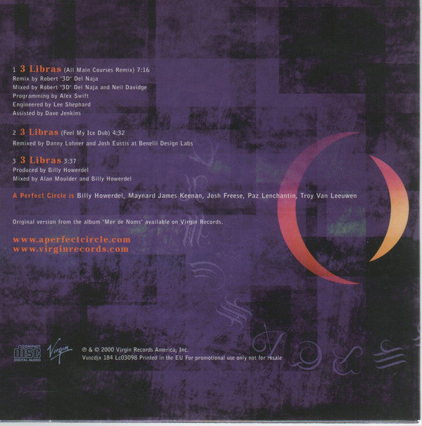 A Perfect Circle : 3 Libras (CD, Single, Promo, Car)