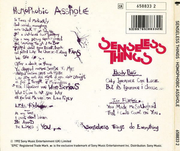 Senseless Things : Homophobic Asshole (CD, Single, Dig)