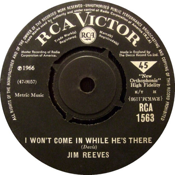 Jim Reeves : I Won't Come In While He's There / Maureen (7")