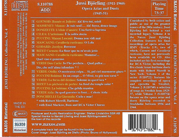 Jussi Björling : Jussi Björling Collection, Vol. 4 - Opera Arias And Duets 1945-1951 (CD, Comp)