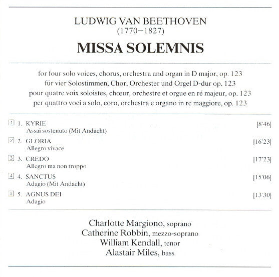 Ludwig van Beethoven - John Eliot Gardiner, Charlotte Margiono, Catherine Robbin, William Kendall, Alastair Miles, The Monteverdi Choir, The English Baroque Soloists : Missa Solemnis (CD, Album, RE)