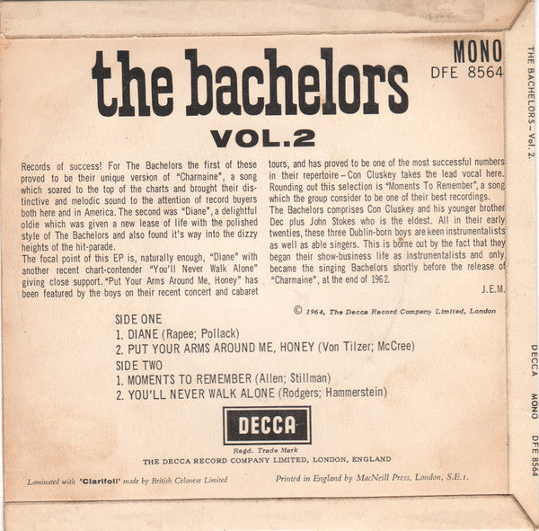 The Bachelors : The Bachelors Volume 2 (7", EP)