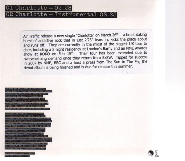 Air Traffic : Charlotte (CD, Single, Promo)