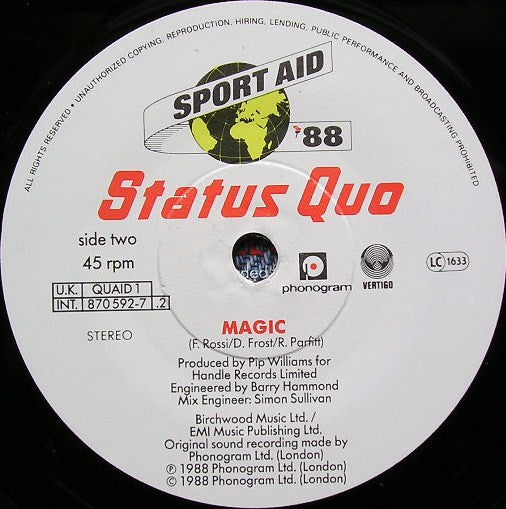 Status Quo : Running All Over The World (7", Single, Whi)