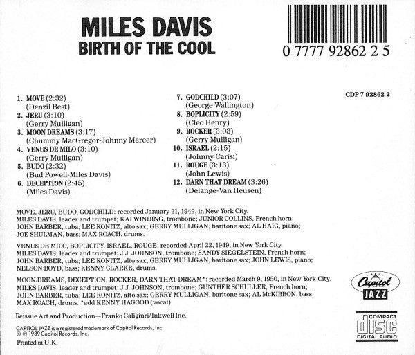 Miles Davis : Birth Of The Cool (CD, Album, Comp, RE)