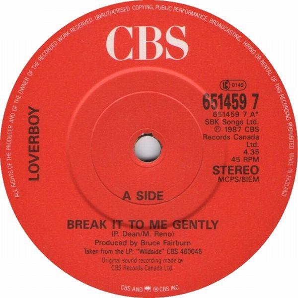 Loverboy : Break It To Me Gently (7", Single)