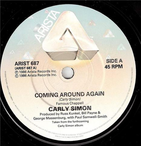 Carly Simon : Coming Around Again (Theme From Heartburn) (7", Single, Pap)