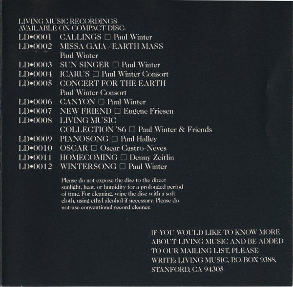 Paul Winter (2) : Wintersong (Tomorrow Is My Dancing Day) (CD, Album)