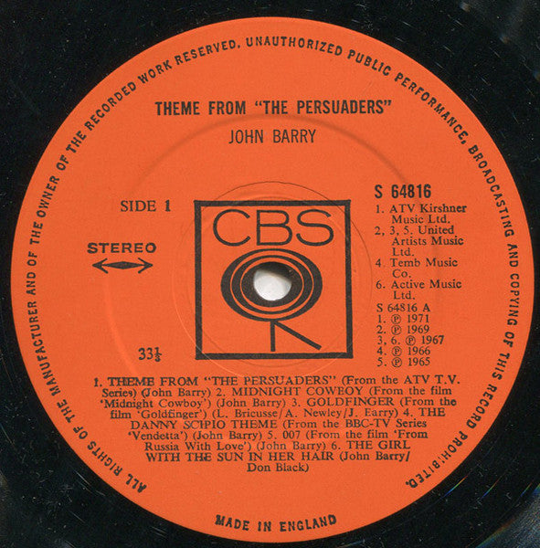 John Barry : Theme From The Persuaders! (LP, Comp, Mono)