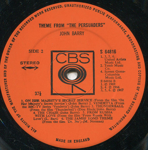 John Barry : Theme From The Persuaders! (LP, Comp, Mono)