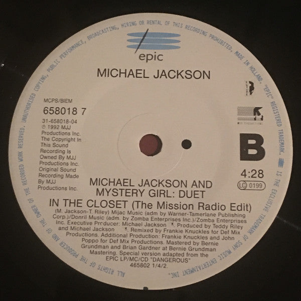Michael Jackson : In The Closet (7", Single, Pos)