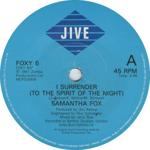 Samantha Fox : I Surrender (To The Spirit Of The Night) (7", Single)