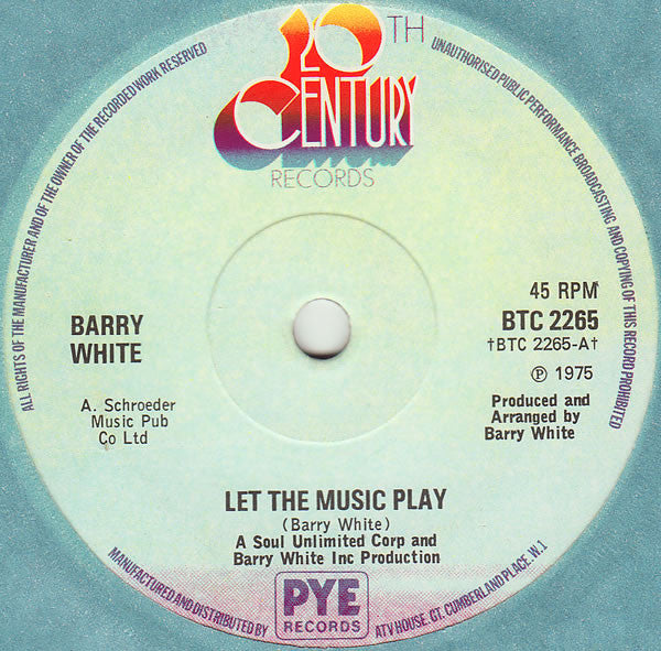 Barry White : Let The Music Play (7", Single, Sol)