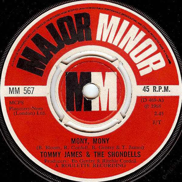 Tommy James & The Shondells : Mony, Mony (7", Single)