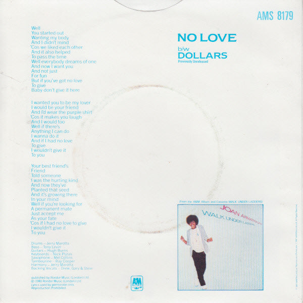 Joan Armatrading : No Love (7", Single)