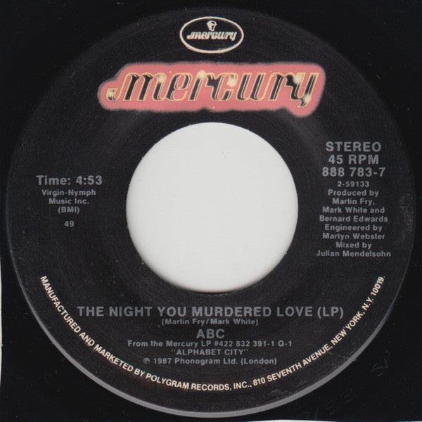 ABC : The Night You Murdered Love (7", Single)