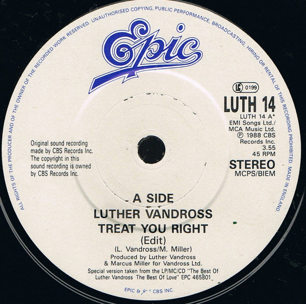 Luther Vandross : Treat You Right (7", Single)