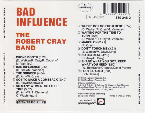 The Robert Cray Band : Bad Influence (CD, Album, RE)