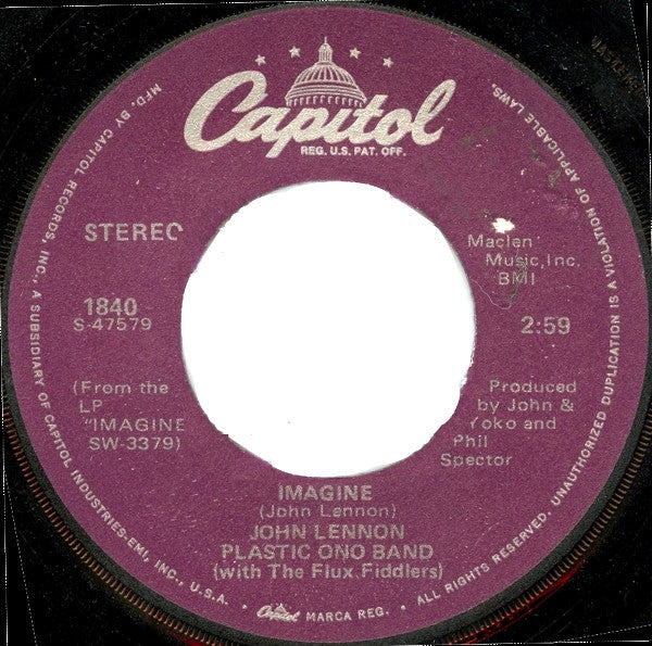 John Lennon, The Plastic Ono Band With The Flux Fiddlers : Imagine (7", Single, RE)