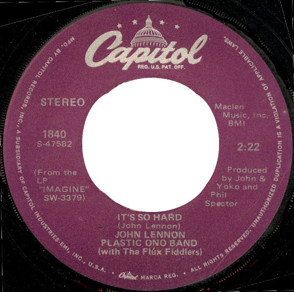 John Lennon, The Plastic Ono Band With The Flux Fiddlers : Imagine (7", Single, RE)