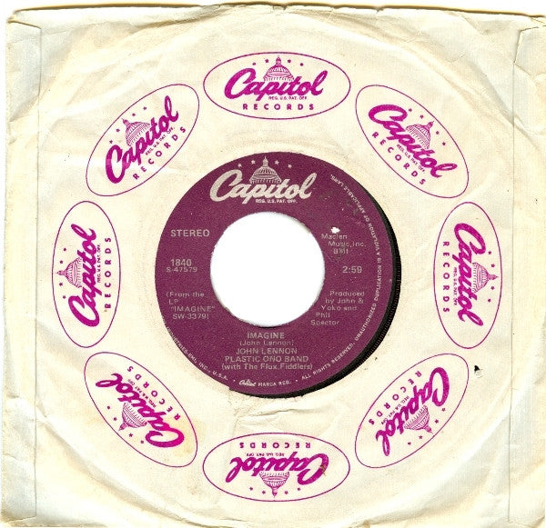 John Lennon, The Plastic Ono Band With The Flux Fiddlers : Imagine (7", Single, RE)