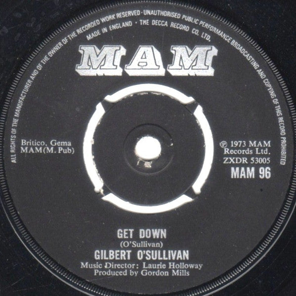 Gilbert O'Sullivan : Get Down (7", Single)