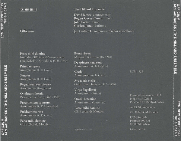 Jan Garbarek, The Hilliard Ensemble : Officium (CD, Album)