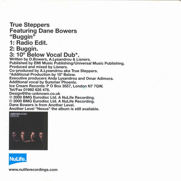 True Steppers Feat. Dane Bowers : Buggin (CD, Single)