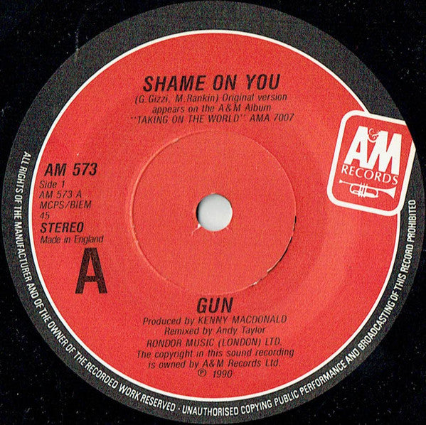 Gun (2) : Shame On You (7", Single)