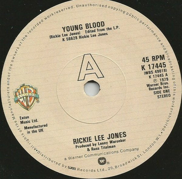 Rickie Lee Jones : Young Blood (7", Single)