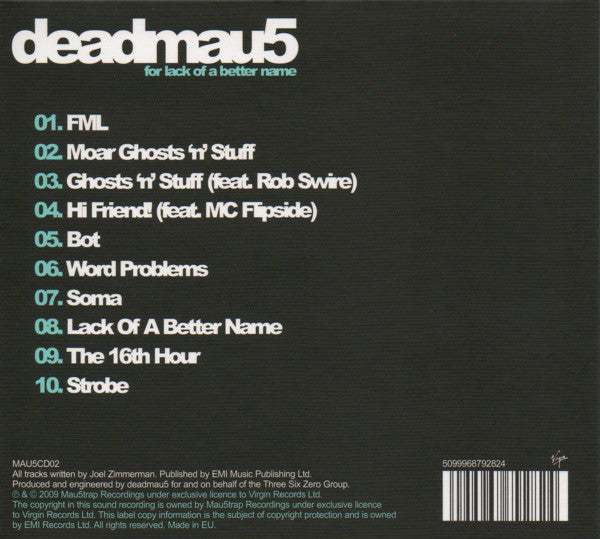 Deadmau5 : For Lack Of A Better Name (CD, Album, Mixed)