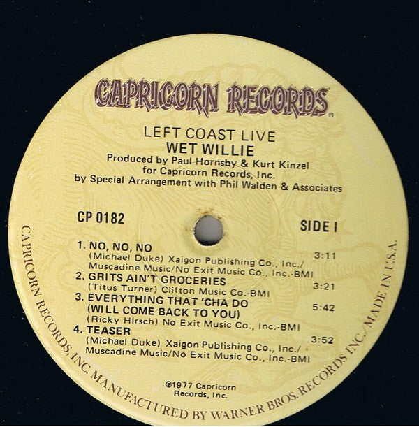 Wet Willie : Left Coast Live (LP, Album, Win)
