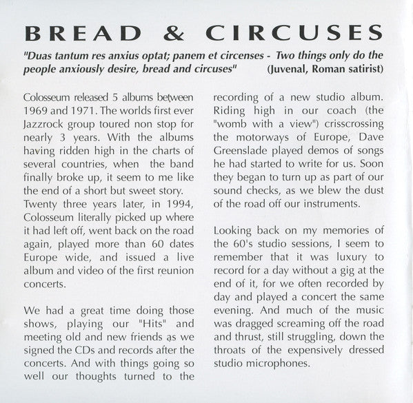Colosseum : Bread & Circuses (CD, Album)