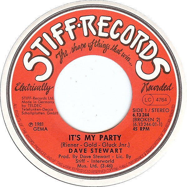 Dave Stewart & Barbara Gaskin : It's My Party (7", Single, RP)