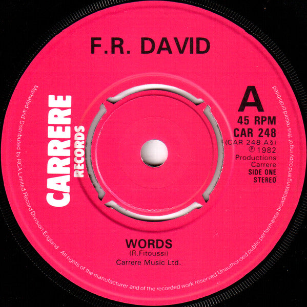 F.R. David : Words (7", Single, Kno)