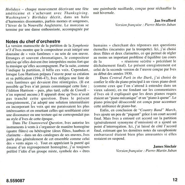 Charles Ives - Northern Sinfonia, James Sinclair (2) : Symphony No. 3 • Washington's Birthday • Two Contemplations (CD, Album)
